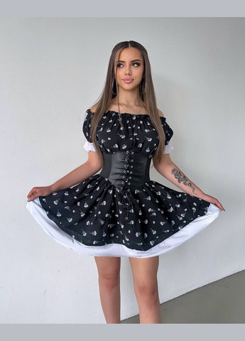 Чорно-білий легка жіноча сукня з корсетом у комплекті No Brand з квітковим принтом