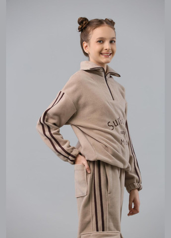 Бежевий демісезонний флісовий костюм з лампасами беж брючний IRmAS оверсайз