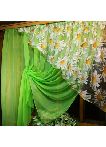 Коротка готова фіранка Фая салат ромашка права No Brand (372133885)