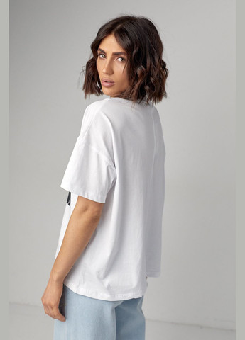 Біла літня жіноча футболка з принтом у вигляді корсету 241054 з коротким рукавом Lurex