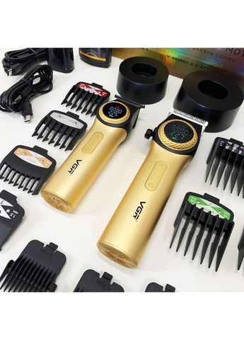 Набір 2 в 1 V-001 V-977 GOLD, акумуляторна машинка для стрижки та триммер. Колір: золотий VGR (364666067)