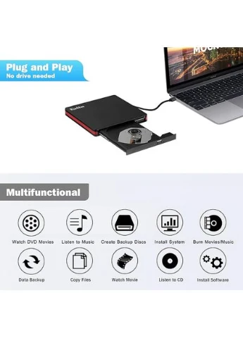 Внешний портативный CD-привод Rioddas BT669 CD/DVD +/-RW USB 3.0 Slim DVD/CD ROM, Amazon, Германия No Brand (395916559)