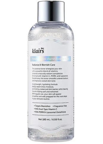 Тонер-эссенция с витамином C для лица Freshly Juiced Vitamin Essence Toner 180ml. dear, Klairs (368627720)