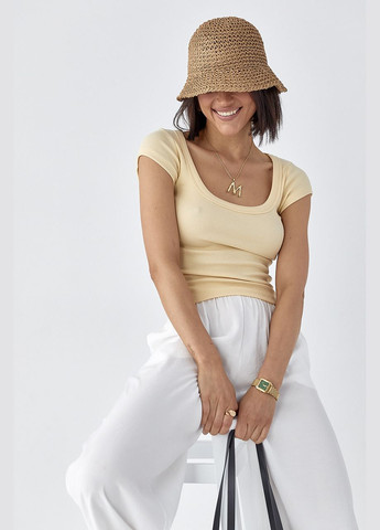 Однотонная футболка в рубчик - голубой цвет Lurex - (330988727)