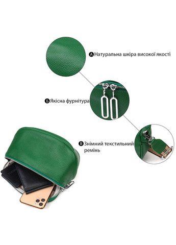 Модная женская кроссбоди через плечо из натуральной кожи зеленая 22124 Vintage (329196724)