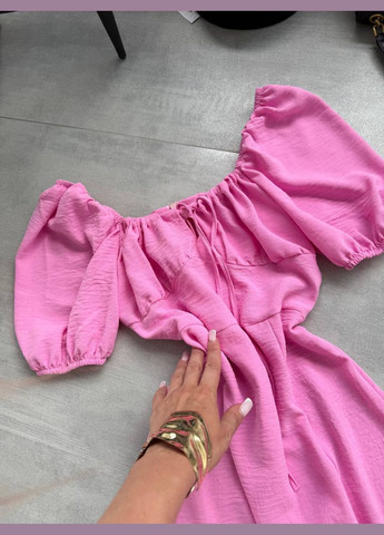 Розовое праздничный, вечернее женское барби платье меди No Brand однотонное