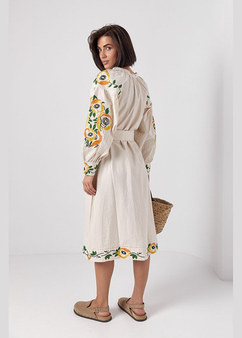 Бежевое вышитое хлопковое платье на пуговицах Lurex