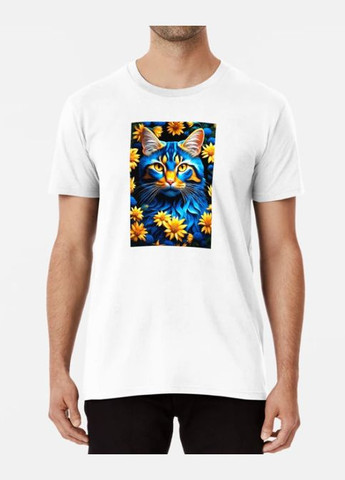 Біла чоловіча патріотична футболка з принтом котик україна ukraine Stedman