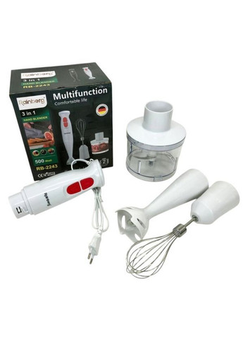 Занурювальний блендер 3 в 1 RB-2243 / Кухоний подрібнювач з міксером 500 Вт Білий Rainberg (362354508)