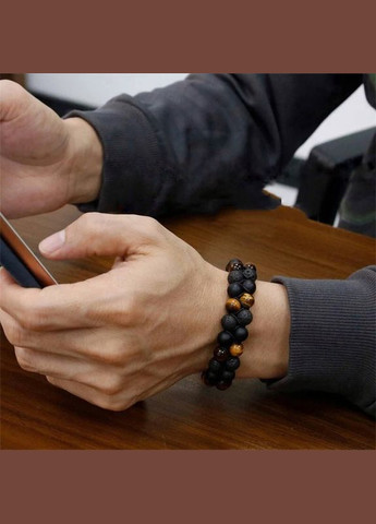 Подвійний плетений браслет з лавового каменю, шунгіту та тигрового ока (80133) Hemst (301071075)