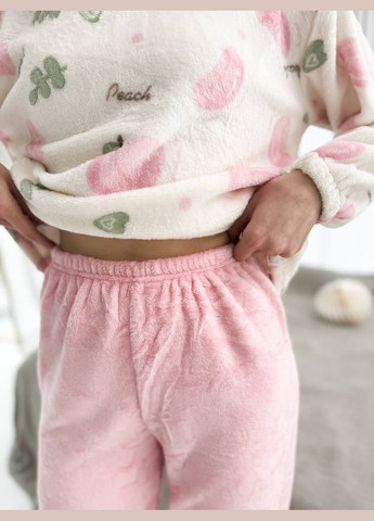 Розовая всесезон женская теплая пижама кофта и штаны кофта + брюки No Brand