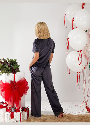 Графитовая стильная велюровая пижама в графитовом цвете футболка + брюки No Brand