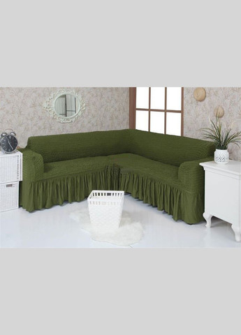 Чехол на угловой диван с оборкой Зеленый 02-222 Venera (268547769)