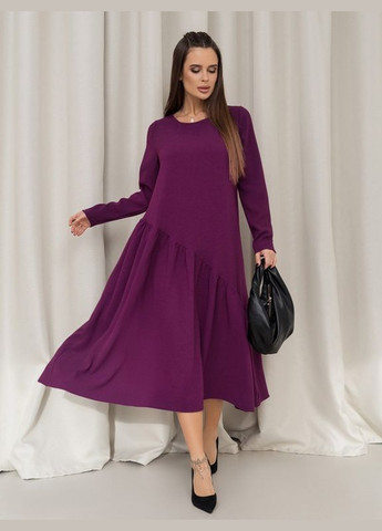Фиолетовое повседневный фиолетовое платье с асимметричным воланом ISSA PLUS однотонное