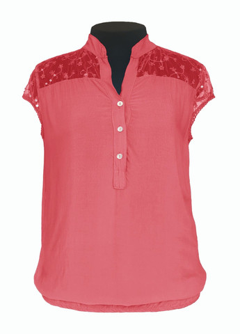 Коралова літня блузка жіноча літня віскозна з коротким рукавом та мереживом коралл No Brand