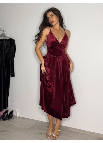 Бордова вечірня сукня жіноча а-силует KaraMix однотонна