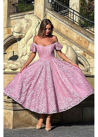 Розовое вечернее платье корсетное гипюровое 24046 розовая Tanita-Romario