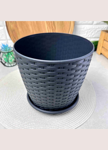 Сірий масивний ротанговий вазон для пальми 30*27.5см 14л, Граніт Ротанг Алеана (365815062)