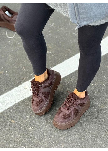 Женские кроссовки тёплые шоколад на высокой подошве замша барашек на меху холодная осень зимние сникерсы No Brand коричневые зима (366666072)