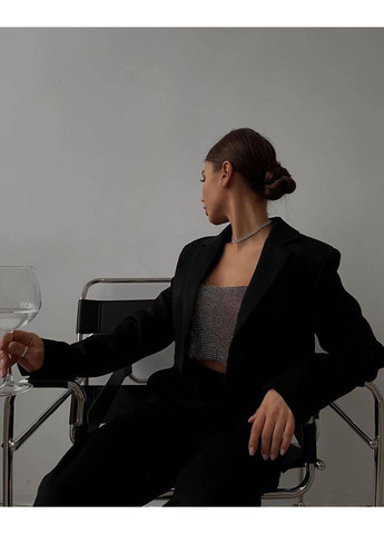 Брючний костюм зі штанами палаццо та вкороченим піджаком з плечиками,арт МІВ 239,чорний, розмір 44-46 No Brand (355469852)