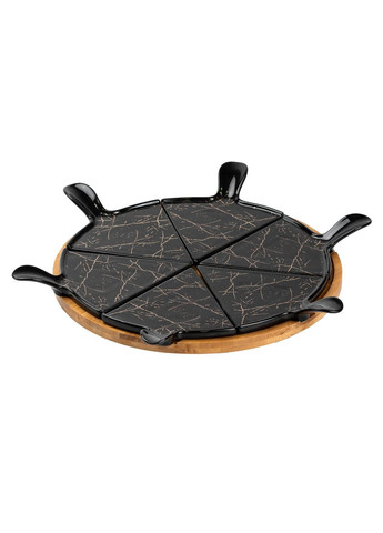 Блюдо для піци керамічне на поворотній підставці, чорний мармур Yiwu (322421174)