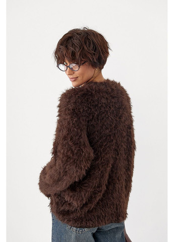 Темно-коричневий демісезонний тепла вільна кофта зі штучного хутра джемпер Byron