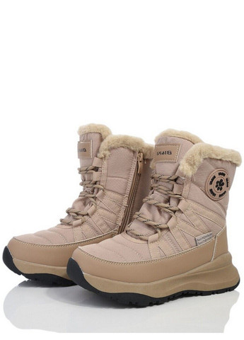 Бежевые кэжуал зимние сноубутсы на овчине n01366c Biki