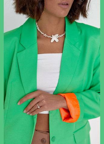 Зеленый женский женский пиджак с цветной подкладкой 6047 Lurex однотонный - демисезонный