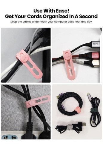 Органайзер для кабеля клипсы держатель хомут стяжки для проводов кабель менеджмента 5 шт Черный TOPK (358935001)