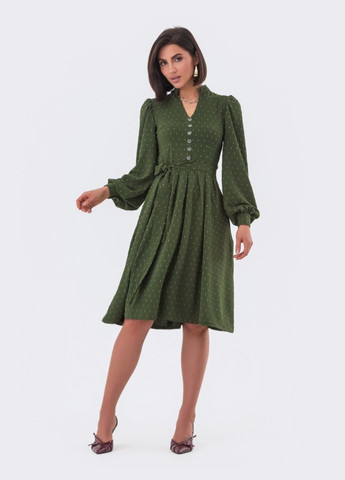 Оливковое (хаки) платье-клёш цвета хаки с декоративными пуговицами Dressa