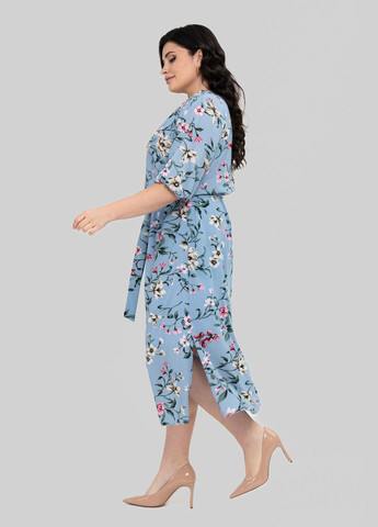 Блакитна літня шифонова сукня з v-подібним вирізом розкльошена донизу all posa (ap102464p) A'll Posa