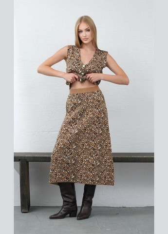 Жіночий костюм жилетка та спідниця тигровий принт коричневий You Best (302214972)