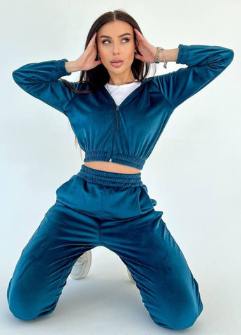 Базовый повседневный велюровый костюм двойка: укороченный худые + брюки Allthings (321994116)