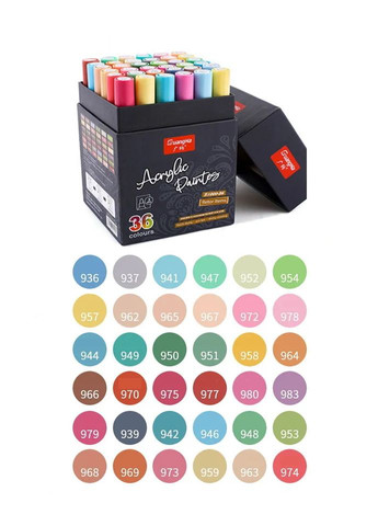 Набор акриловых маркеров, 36 цветов, для рисования по дереву, стеклу, ткани, раскрасок и творчества Guangna (369802698)