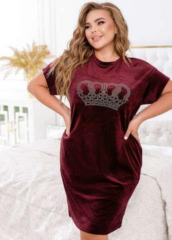 Бордовое повседневный, домашнее домашнее платье платье-футболка, баллон No Brand однотонное