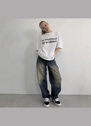 Футболка жіноча біла оверсайз з принтом No Brand - (340111623)