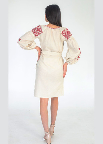 Бежева вишита жіноча сукня vishivano4ka 135-4 візерунок геометричний пряма бавовна, поліестер, льон (336155013)