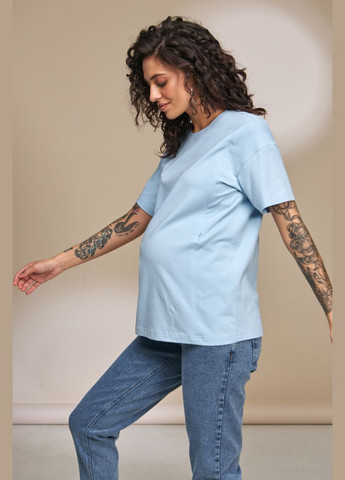 Голубая голубая трикотажная футболка для беременных и кормящих с секретом кормления Юла мама
