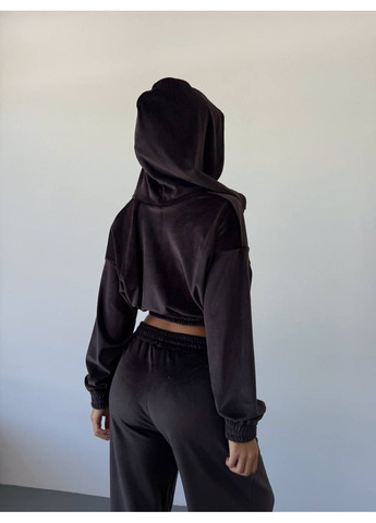 Темно-коричнева демісезонна костюм трійка трикотаж велюр,топ,кофта на штани Україна