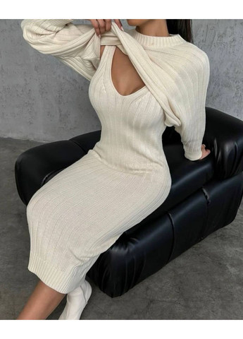 Молочна повсякденний, ділова, кежуал жіноча сукня+светр Style Point однотонна