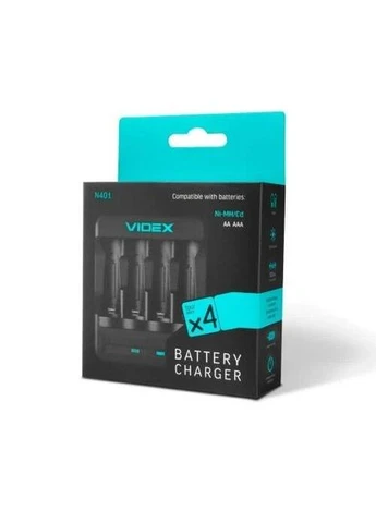 Зарядное устройство N401,, 4 x AA/AAA Ni-MH/Cd (300 mAh, 2.96V), microUSB (5V/1A), LED индикатор, 2 парных канала (VCH-N401) Videx (395348323)