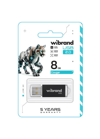 Флеш-накопичувач USB 2.0 8Gb Black (WI2.0/CU8P1B) Wibrand Cougar (373324130)