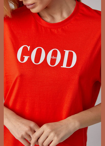 Красная летняя трикотажная футболка с надписью good vibes Lurex