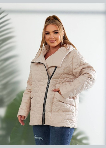 Молочна демісезонна куртка жіноча батал демісезонна молоко стьобана з синтепоном на косу блискавку і капюшоном косуха Viki Куртка