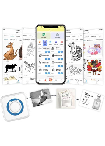 Портативний Bluetooth термопринтер для смартфона 57×30 мм, з акумулятором, біло-синій + 1 рулон термопаперу China (354827581)