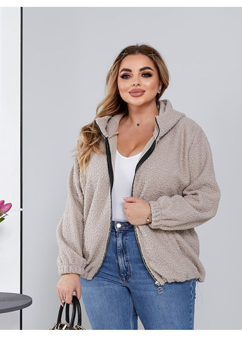 Бежевая демисезонная женская куртка тедди, без подкладки No Brand