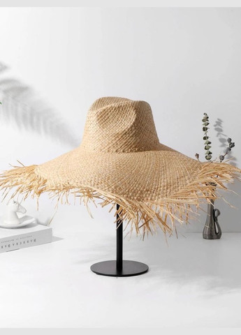 Літній солом'яний капелюх Федора з широкими посатаними полями з бахромою No Brand (293815359)