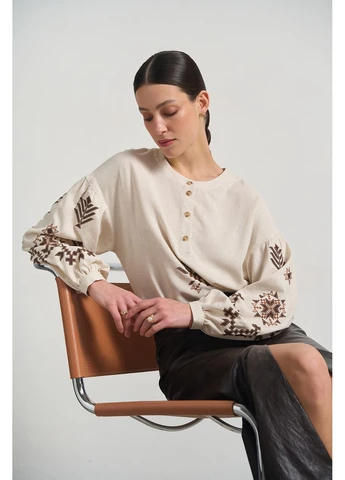 Молочна жіноча вишита сорочка з гудзиками (ric524381) RicaMare (398473587)