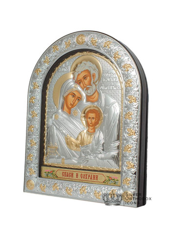 Серебряная Икона Святая Семья 16,5х21,5см в арочном киоте под стеклом Silver Axion (266266088)