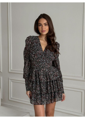 Черное платье vikky цвет мелкие цветы на черном milirud